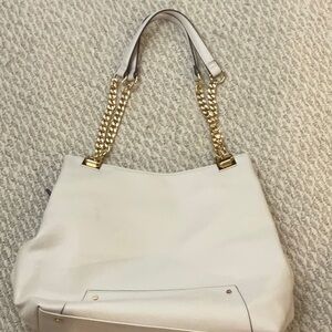 INC International Concepts White Shoulder Bag with Gold Chains